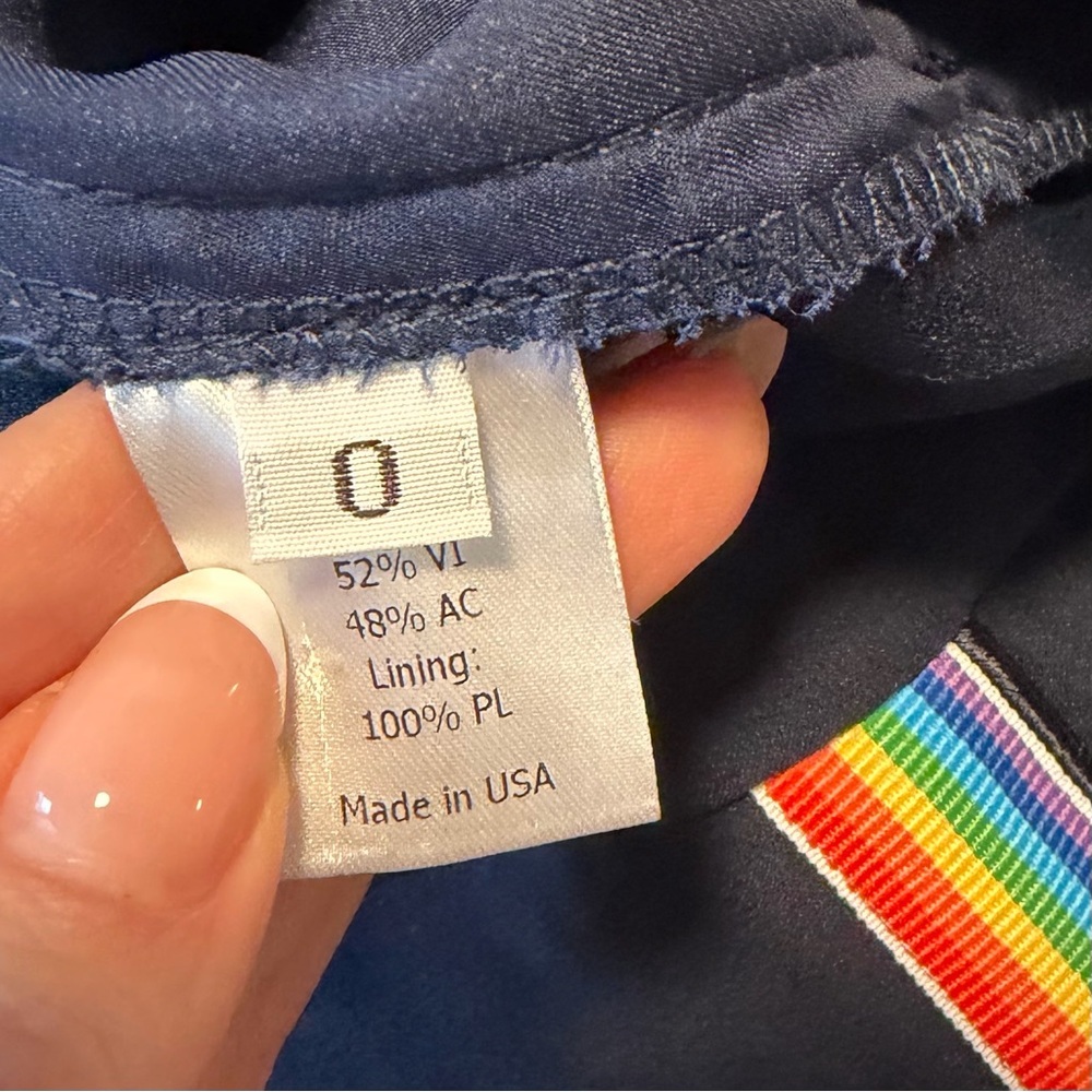 La Ligne Le Tuxedo Pant with Rainbow Stripe 0 Navy Blue Flare Sporty Pride - Picture 10 of 11